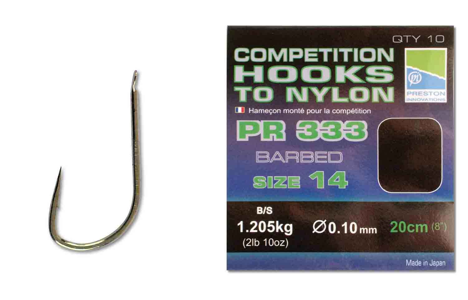 Preston Competition Hook To Nylon PR333 Barbed - Fishing Tackle Direct