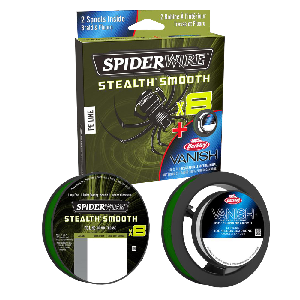 SpiderWire Stealth Smooth x8 Braid + Berkley Vanish Fluorocarbon - Fishing  Tackle Direct